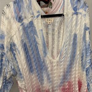 POL Blue and White Knit Top